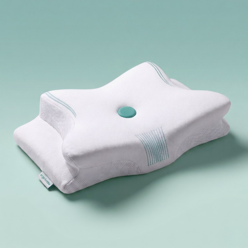 Ergolumba memory foam neck pillow ergonomic support on a light green background